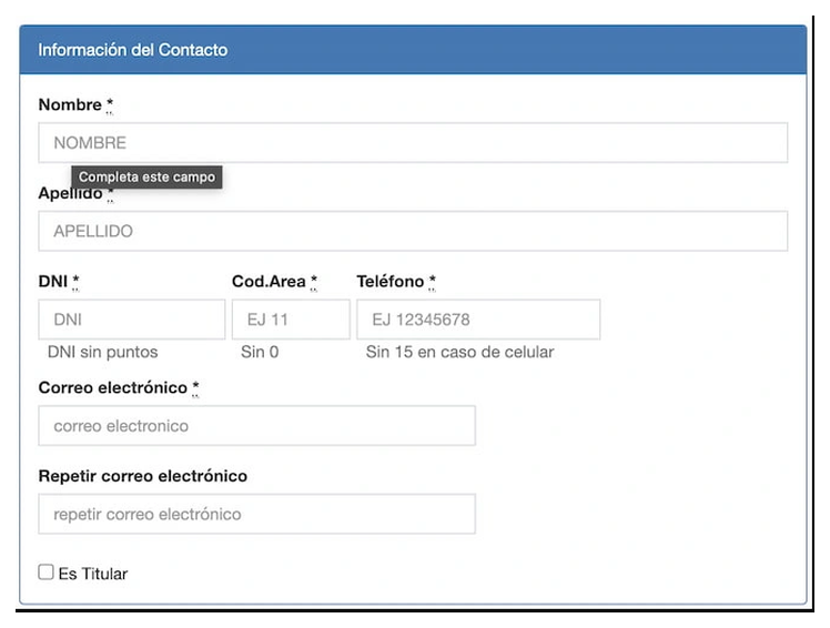 Paso 2 para sacar turno de la VTV en González Catán: información del contacto